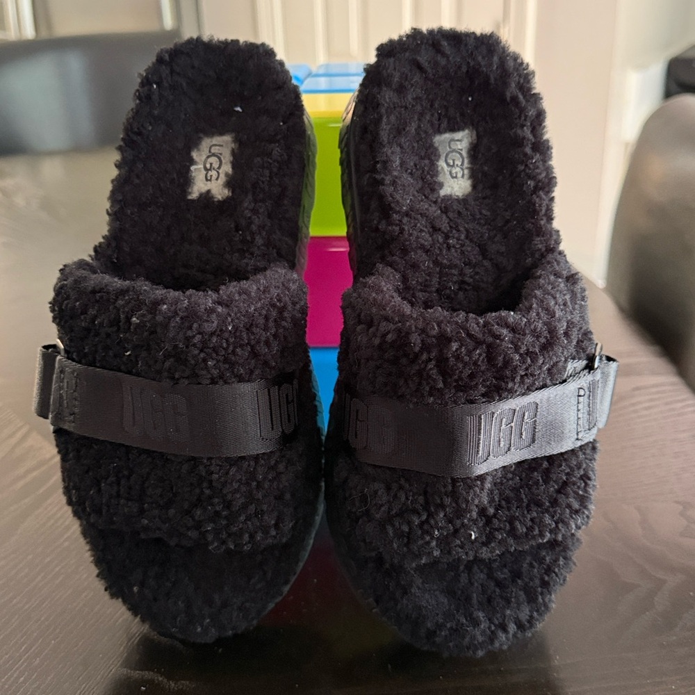 UGG Black Fuzzy Open-Toe Slides - Picture 12 of 16